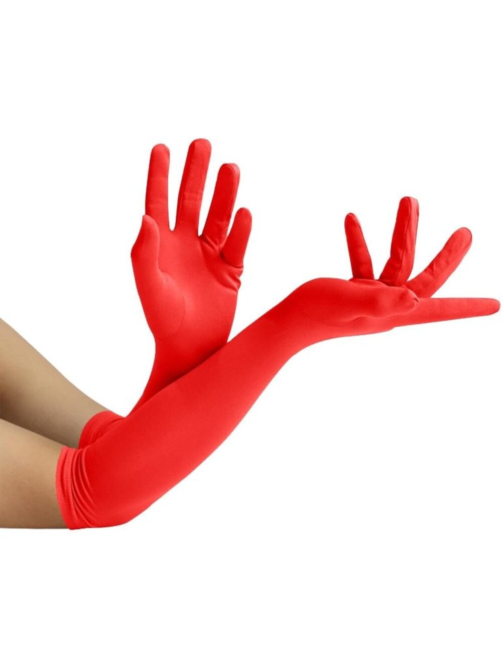 Women Red Elbow Length Outfit Cosplay Halloween Spandex Stretch Opera Gloves